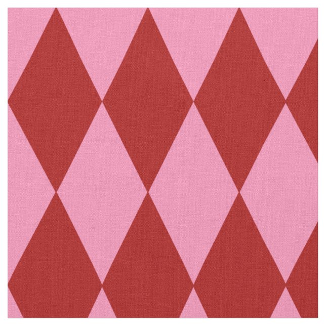 Red Pink Harlequin Chequered Design  Fabric (Close Up)