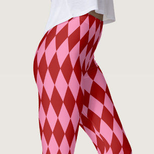 Red Pink Harlequin Chequered Design Leggings