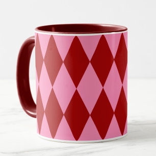 Red Pink Harlequin Chequered Design Mug