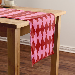 Red Pink Harlequin Chequered Design  Short Table Runner