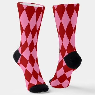 Red Pink Harlequin Chequered Design  Socks