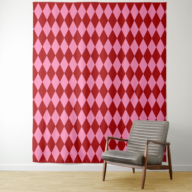 Red Pink Harlequin Chequered Design  Tapestry (Creator Uploaded)