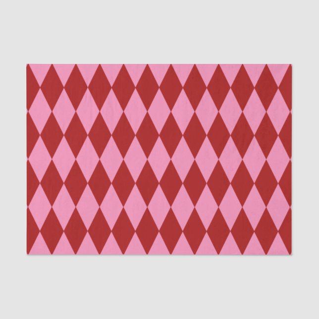 Red Pink Harlequin Chequered Design  Tissue Paper (Front)