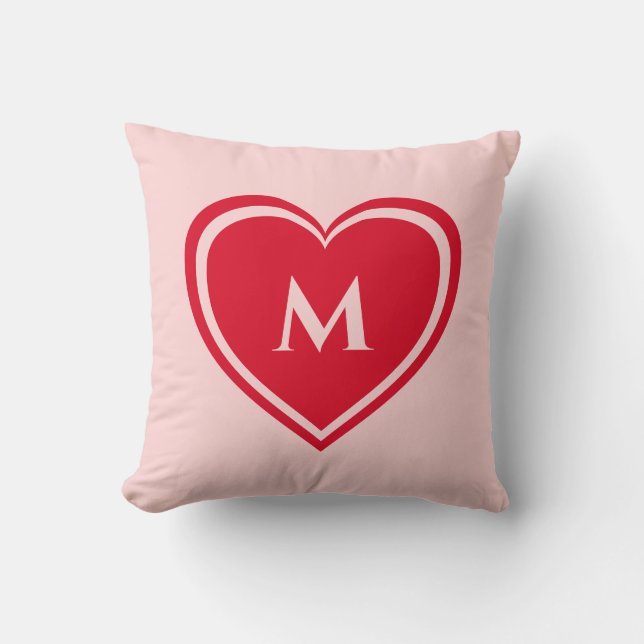 Red Pink Heart Monogram Valentine`s Day Cushion (Front)