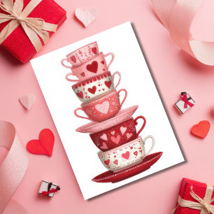 Red Pink Heart Mugs Valentine`s Day Card