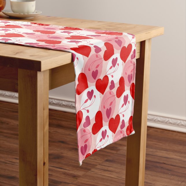 Red & Pink Heart Pattern for Valentines Day Short Table Runner (In Situ)