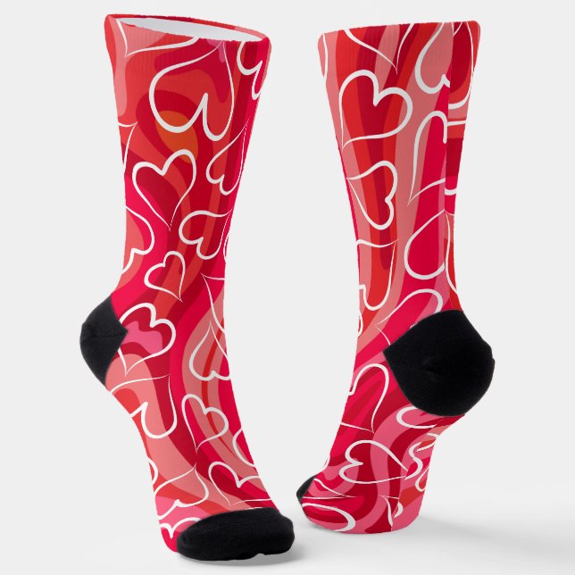 Red Pink Heart Pattern Socks (Angled)