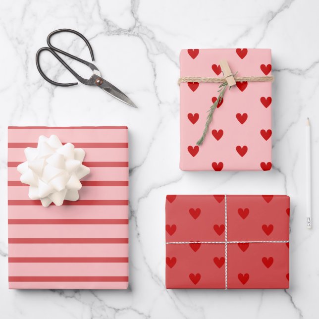 Red pink heart Valentine’s Day Wrapping Paper Sheet (Front)