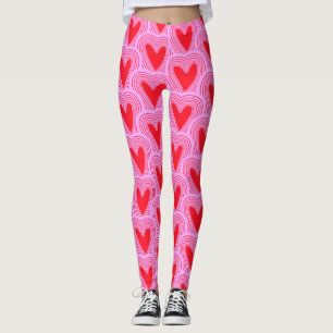 Red Pink Heart Valentine's Day Print Leggings