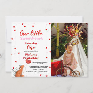 Red Pink Heart Valentines Day Sweetheart  Birthday Invitation