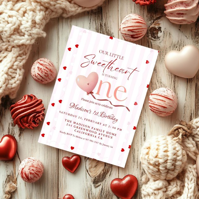 Red Pink Heart Valentine's Day Sweetheart Birthday Invitation (Creator Uploaded)