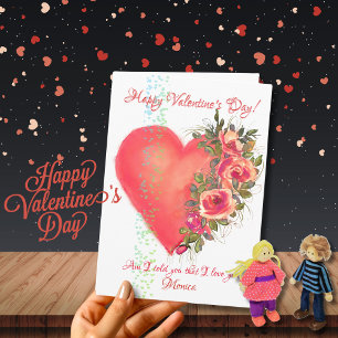 Red Pink Heart with Flowers Valentine's Day Card