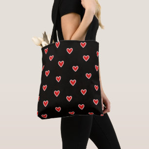 Red Pink Hearts Black Tote Bag