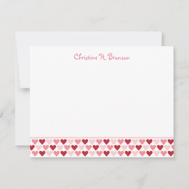 Red pink hearts chic custom thank you note card (Front)