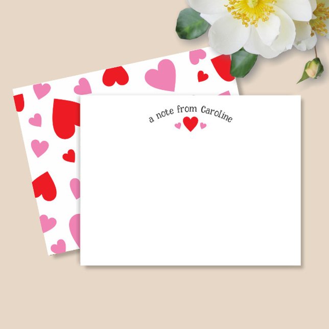 Red & Pink Hearts Cute Girly Valentine Note Card (Creator Uploaded)