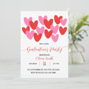 RED PINK HEARTS GALANTINES DAY PARTY INVITATION