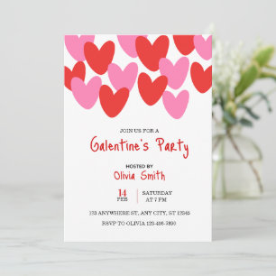 red pink hearts Galentine’s Day invitation, hearts Invitation