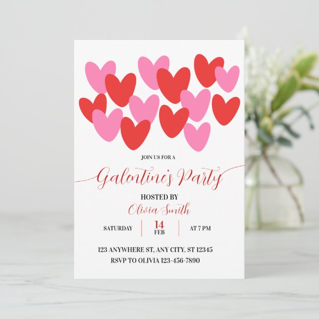 RED PINK HEARTS GALENTINES DAY PARTY INVITATION (Standing Front)