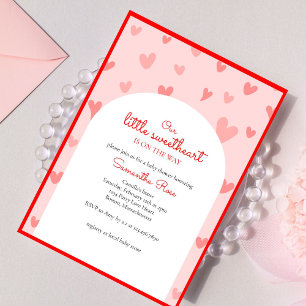 Red Pink Hearts Little Sweetheart Girl Baby Shower Invitation