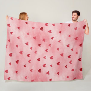 Red Pink Hearts Love Fleece Blanket