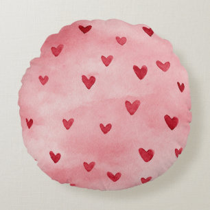 Red Pink Hearts Love Plaid Stripes Round Cushion
