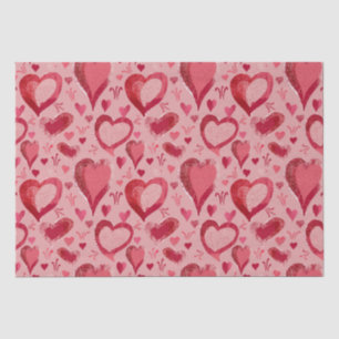 Red Pink Hearts Pattern Drawing Valentine`s Day Tissue Paper