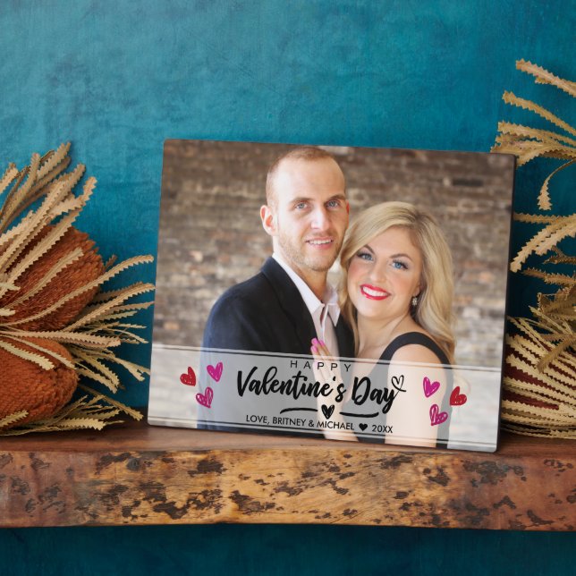 Red Pink Hearts Scribbled Valentine's Day Photo Plaque (Side)