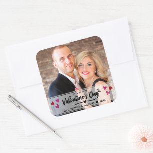Red Pink Hearts Scribbled Valentine's Day Photo Square Sticker