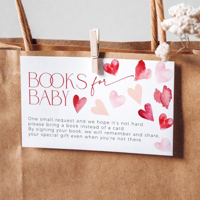 Red Pink Hearts Valentine Books for Baby Request Enclosure Card (Creator Uploaded)