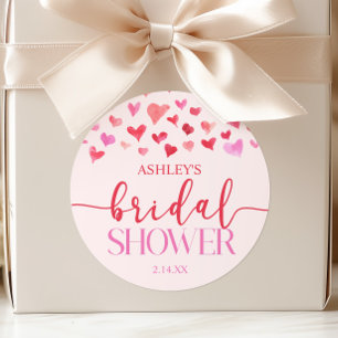 Red Pink Hearts Valentine Bridal Shower Classic Round Sticker