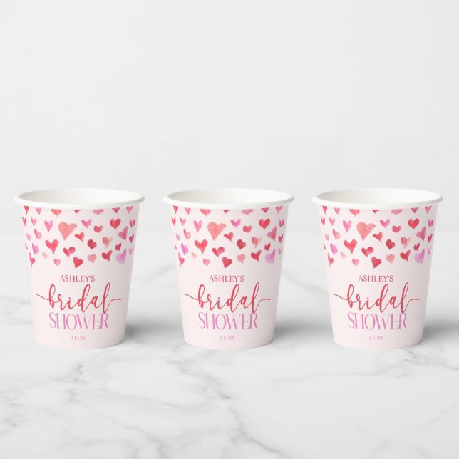 Red Pink Hearts Valentine Bridal Shower  Paper Cups (Multi)