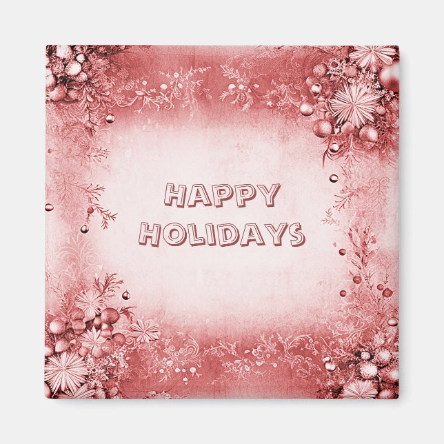 Red Pink Holiday Christmas Magnet (Front)