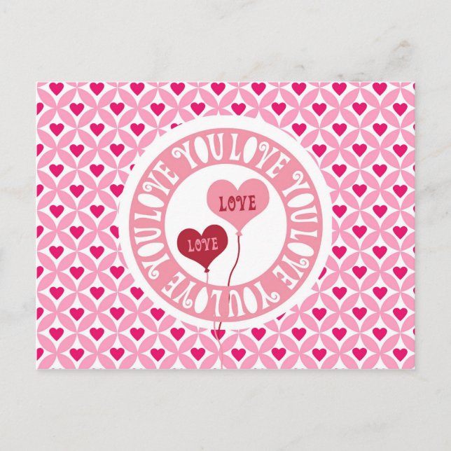 Red Pink I Love You Valentine's Day Hearts Gifts Holiday Postcard (Front)