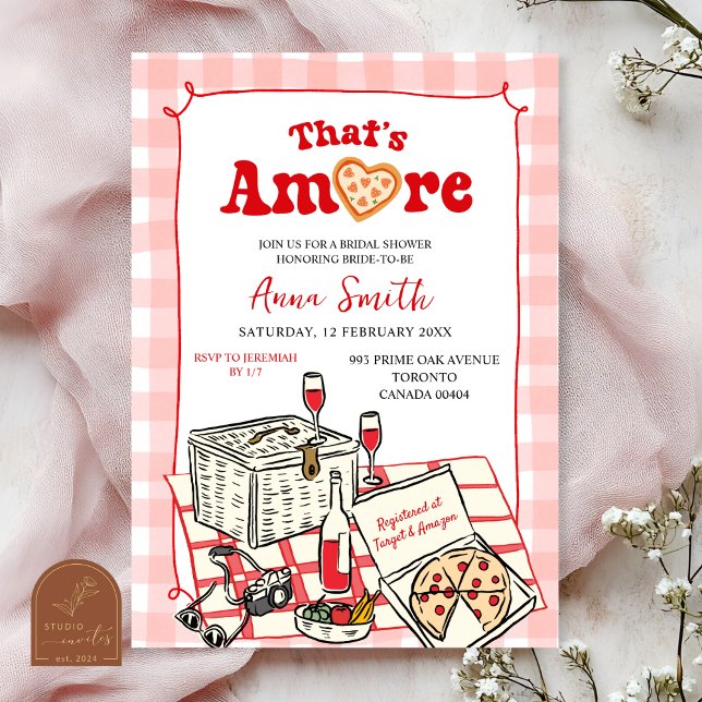 Red Pink Italian Picnic That's Amore Bridal Shower Invitation (Creator Uploaded)