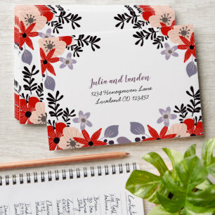 Red Pink Lilac Gift Registry Floral Enclosure Card Envelope