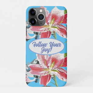 Red Pink Lily Lillies floral Blue Your Joy iPhone 11Pro Case