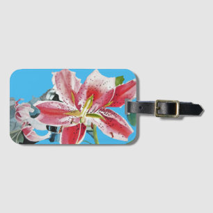 Red Pink Lily Lillies floral Blue Your Joy Luggage Tag
