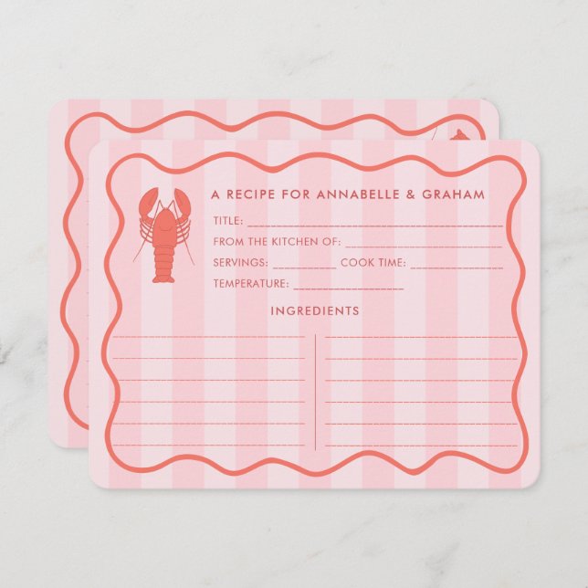 Red Pink Lobster Doodle Bridal Shower Recipe Card (Front/Back)