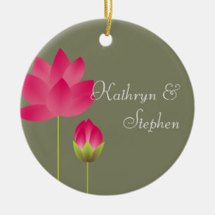 Red pink lotus flowers modern green wedding couple ceramic tree decoration