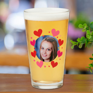 Red Pink Love Hearts Custom Photo Personalised Glass