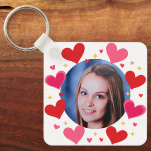 Red Pink Love Hearts Custom Photo Personalised Key Ring