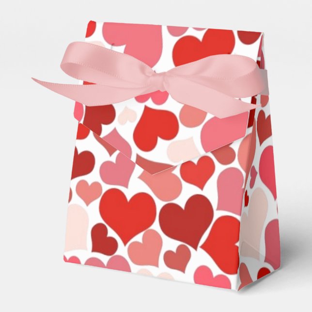 Red Pink Love Hearts Mosaic Romantic Favour Box (Front Side)