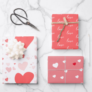 Red, Pink, Love, Hearts Valentines Wrapping Pape Wrapping Paper Sheet