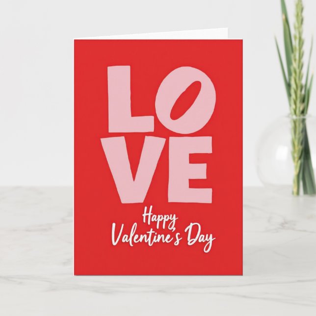 Red Pink Love Valentines Day Card (Front)