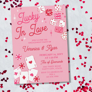 Red Pink Lucky In Love Dice Cards Engagement Party