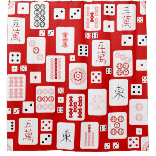 red pink mahjong chinese tiles game asian shower curtain