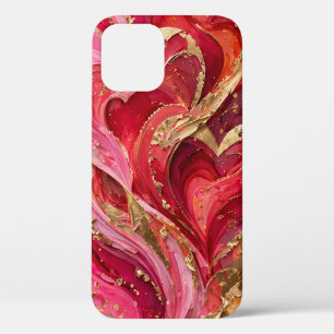 Red & Pink Marble Gold iPhone 12 Case