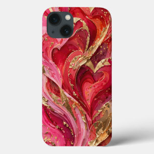 Red & Pink Marble Gold iPhone 13 Case