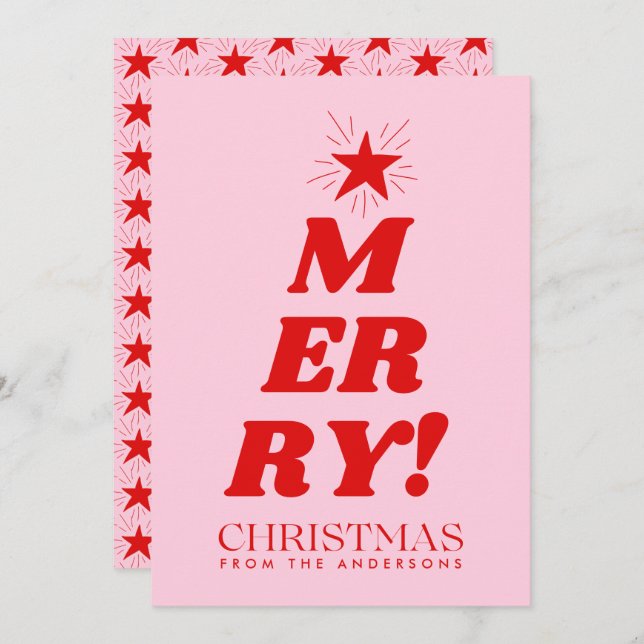 Red & Pink Merry Christmas Non Photo  Holiday Card (Front/Back)