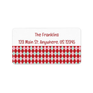 Red Pink & Mint Christmas Argyle Address Label